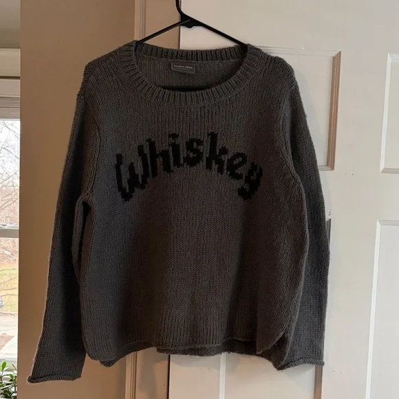 Wooden Ships Heather Gray Sweater with Black 'Whiskey' Text - Picture 4 of 5